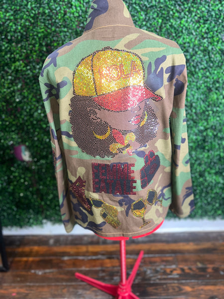 FEMME  NOLA CAMOUFLAGE BLING Patchwork JACKET