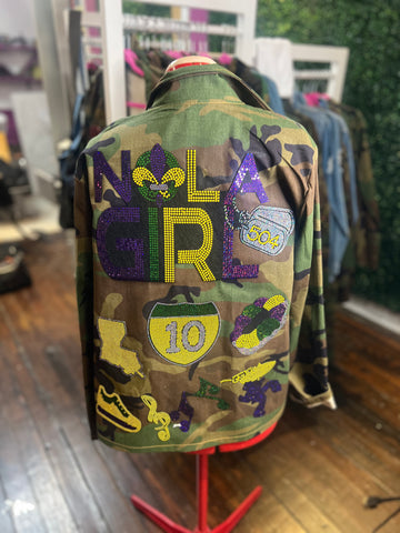 NOLA GIRL 504 CAMOUFLAGE BLING Patchwork JACKET (MARDI GRAS)