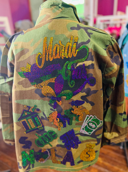 MARDI GRAS MASK CAMOUFLAGE BLING Patchwork JACKET