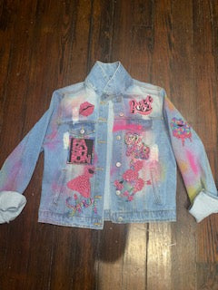DRIPPING LIPS DENIM BLING Patchwork JACKET
