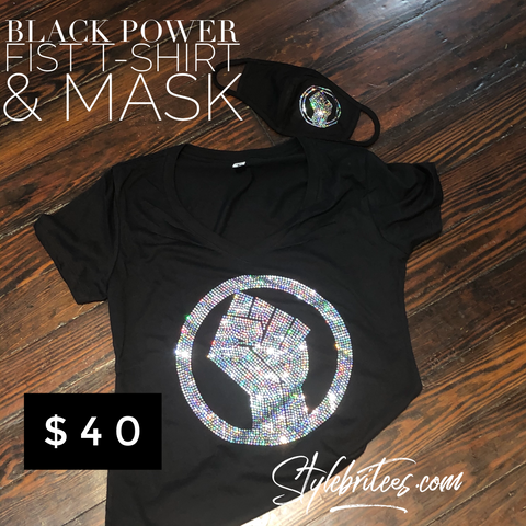 BLACK POWER FIST  BLING T-SHIRT &  MASK SET BLACK POWER FIST  BLING T-SHIRT &  MASK SET