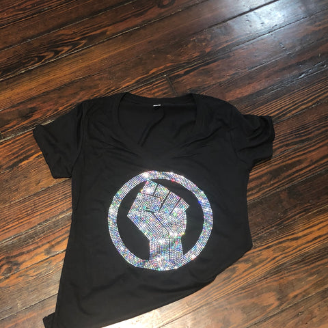 BLACK POWER FIST BLING T-SHIRT BLACK POWER FIST BLING T-SHIRT