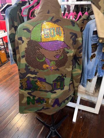 MARDI GRAS 504 CHIC CAMOUFLAGE BLING Patchwork JACKET MARDI GRAS 504 CHIC CAMOUFLAGE BLING Patchwork JACKET