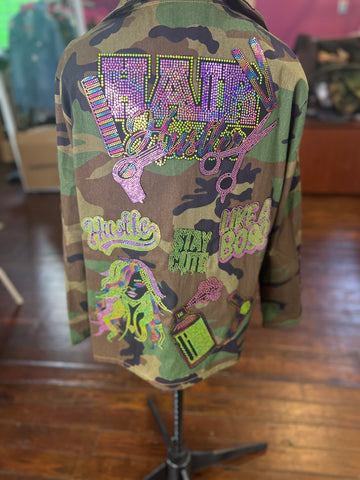 HAIR HUSTLER CAMOUFLAGE BLING Patchwork JACKET