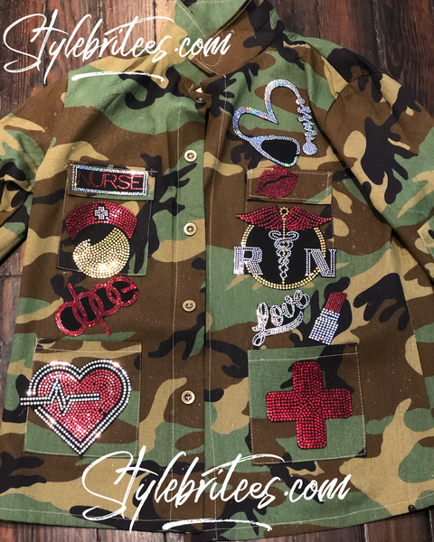 NURSE CAMOUFLAGE BLING Patchwork JACKET