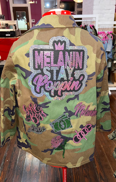 MELANIN STAY POPPIN CAMOUFLAGE BLING Patchwork JACKET