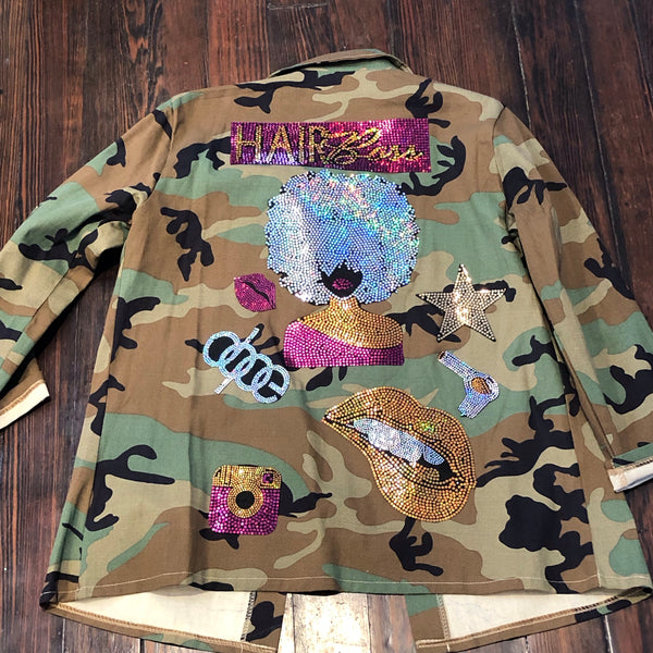 Hair Boss CAMOUFLAGE BLING Patchwork JACKET