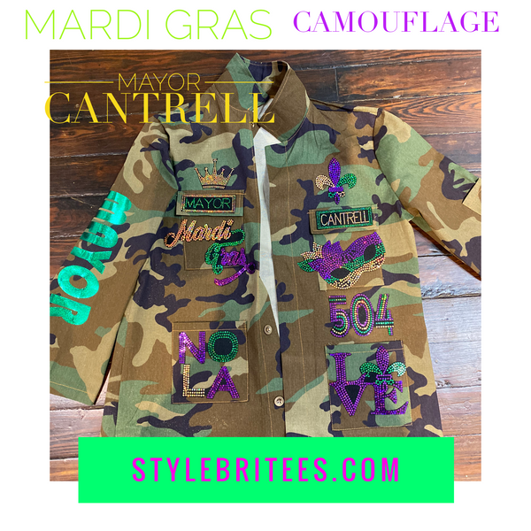 MARDI GRAS FLOAT CAMOUFLAGE BLING Patchwork JACKET