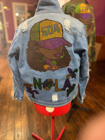 MARDI GRAS CHIC DENIM BLING Patchwork JACKET MARDI GRAS CHIC DENIM BLING Patchwork JACKET