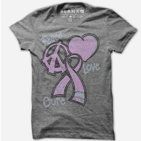 BREAST CANCER Peace Love Cure BLING BREAST CANCER Peace Love Cure BLING