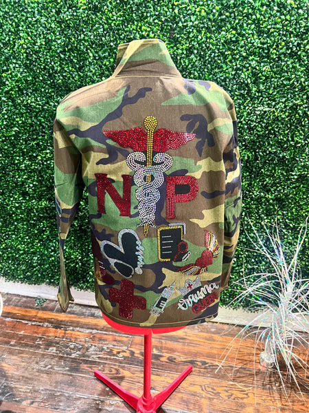 NURSE PRACTITIONER CAMOUFLAGE BLING Patchwork JACKET