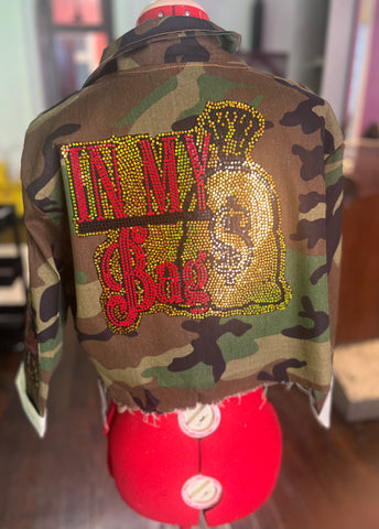 IN MY BAG CAMOUFLAGE CROPPED BLING Patchwork JACKET