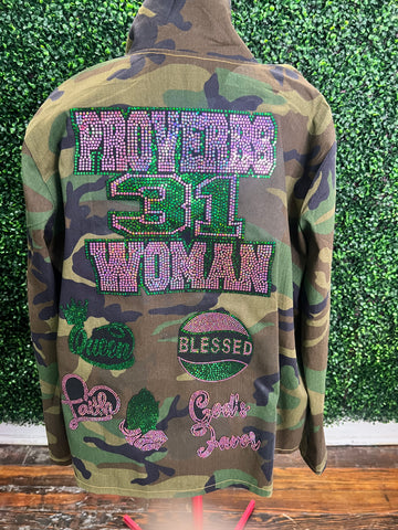 PROVERBS 31 WOMAN CAMOUFLAGE BLING Patchwork JACKET