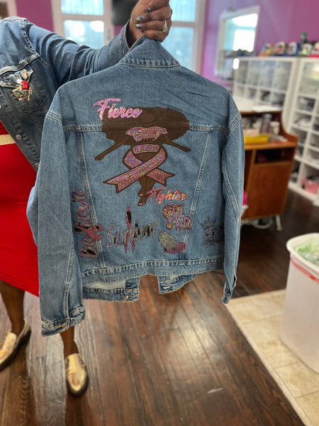 Breast Cancer FIERCE FIGHTER  DENIM  Patchwork JACKET