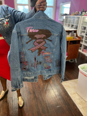Breast Cancer FIERCE FIGHTER  DENIM  Patchwork JACKET