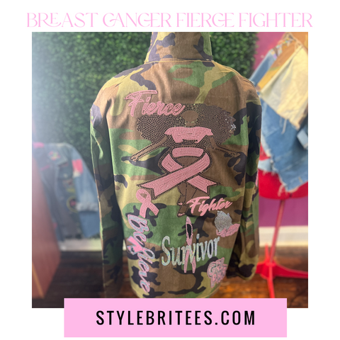 Breast Cancer FIERCE FIGHTER  CAMOUFLAGE BLING Patchwork JACKET