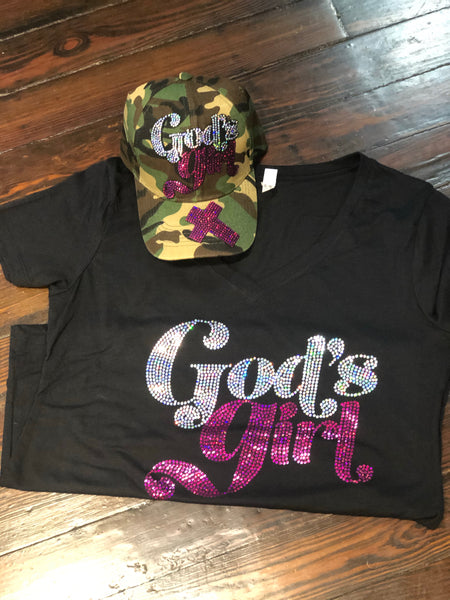 GOD’S GIRL BLING T-SHIRT &  CAP