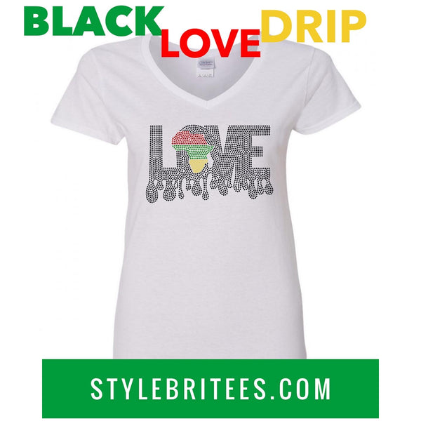 BLACK LOVE DRIP BLING T-SHIRT