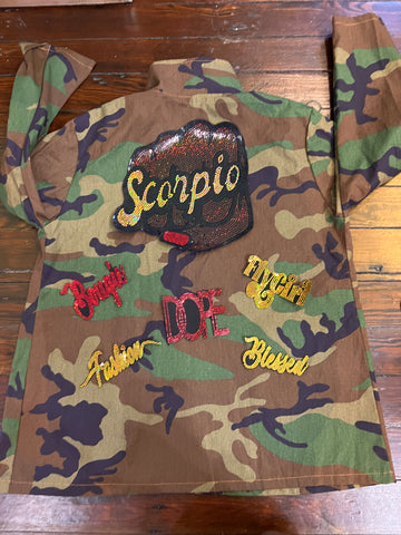 SCORPIO Fist  CAMOUFLAGE BLING Patchwork JACKET