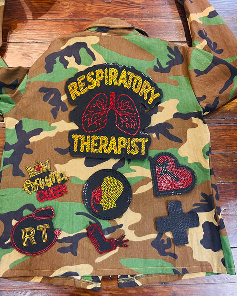 RESPIRATORY THERAPIST CAMOUFLAGE BLING Patchwork JACKET
