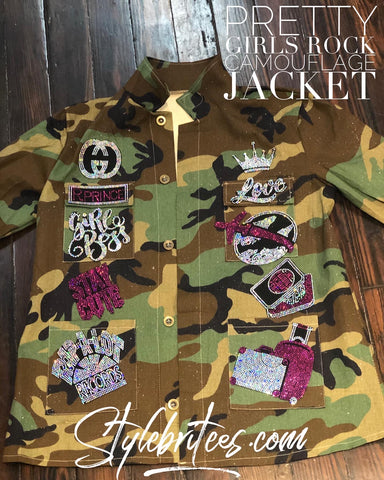PRETTY GIRLS ROCK CAMOUFLAGE BLING Patchwork JACKET